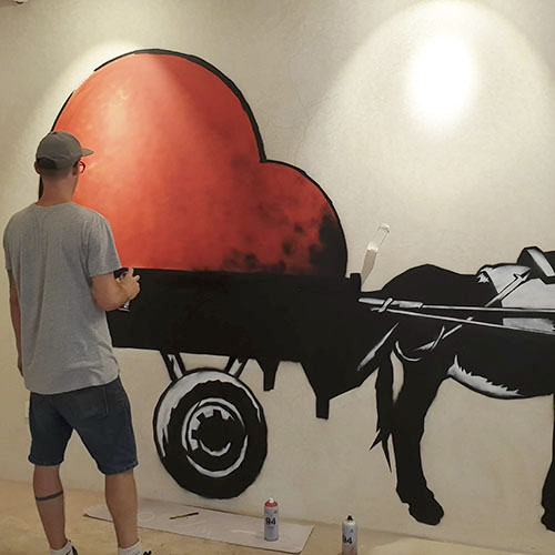 donkey mural work in progress